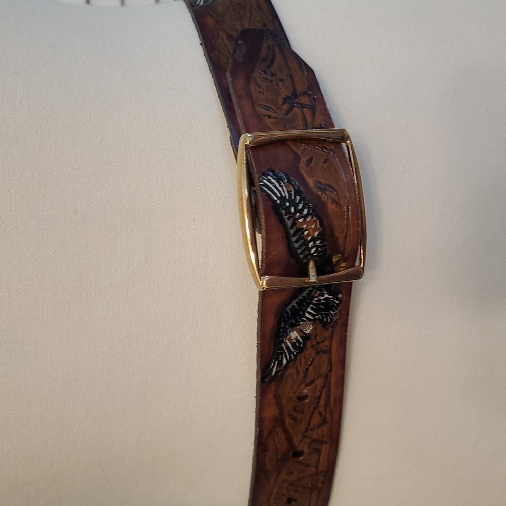 Engraved Brown Leather Eagle Belt with Name "Pam", Size 30